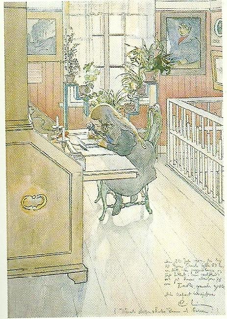 Carl Larsson kersti gratulerar-vid skrivpulpeten oil painting picture